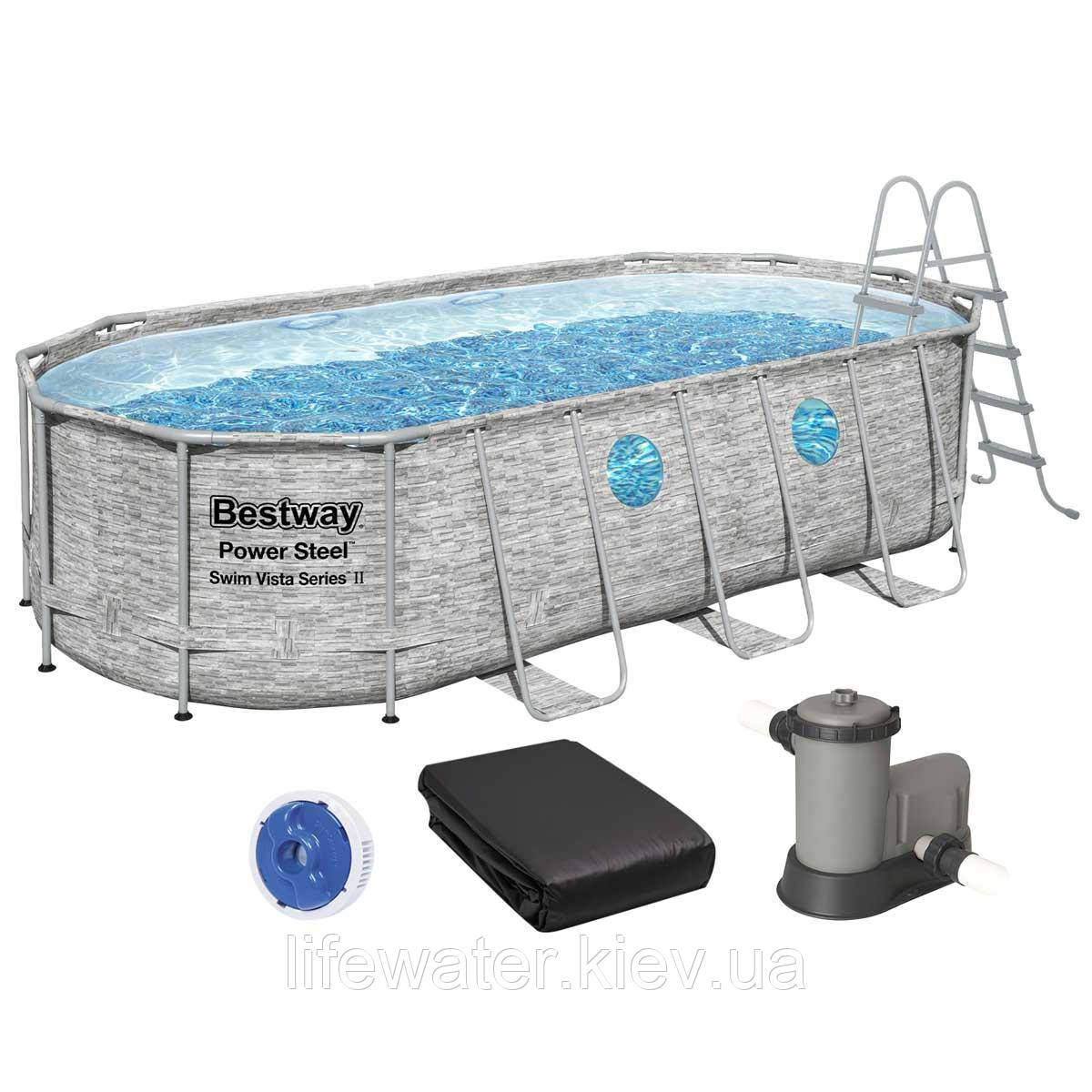 Bestway Каркасний басейн Bestway Ротанг 56716 (549х274х122 см) з картриджним фільтром, драбиною та тентом