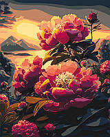 Картина по номерам Пионы на фоне гор. Цветы 40*50 см Оригами LW2004