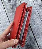 М'який жіночий гаманець на мангітах із натуральної шкіри червоного кольору, фото 4