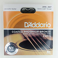 Струни для акустичної гітари Daddario EXP15 .010-.047 (3 медіатори в подарунок)