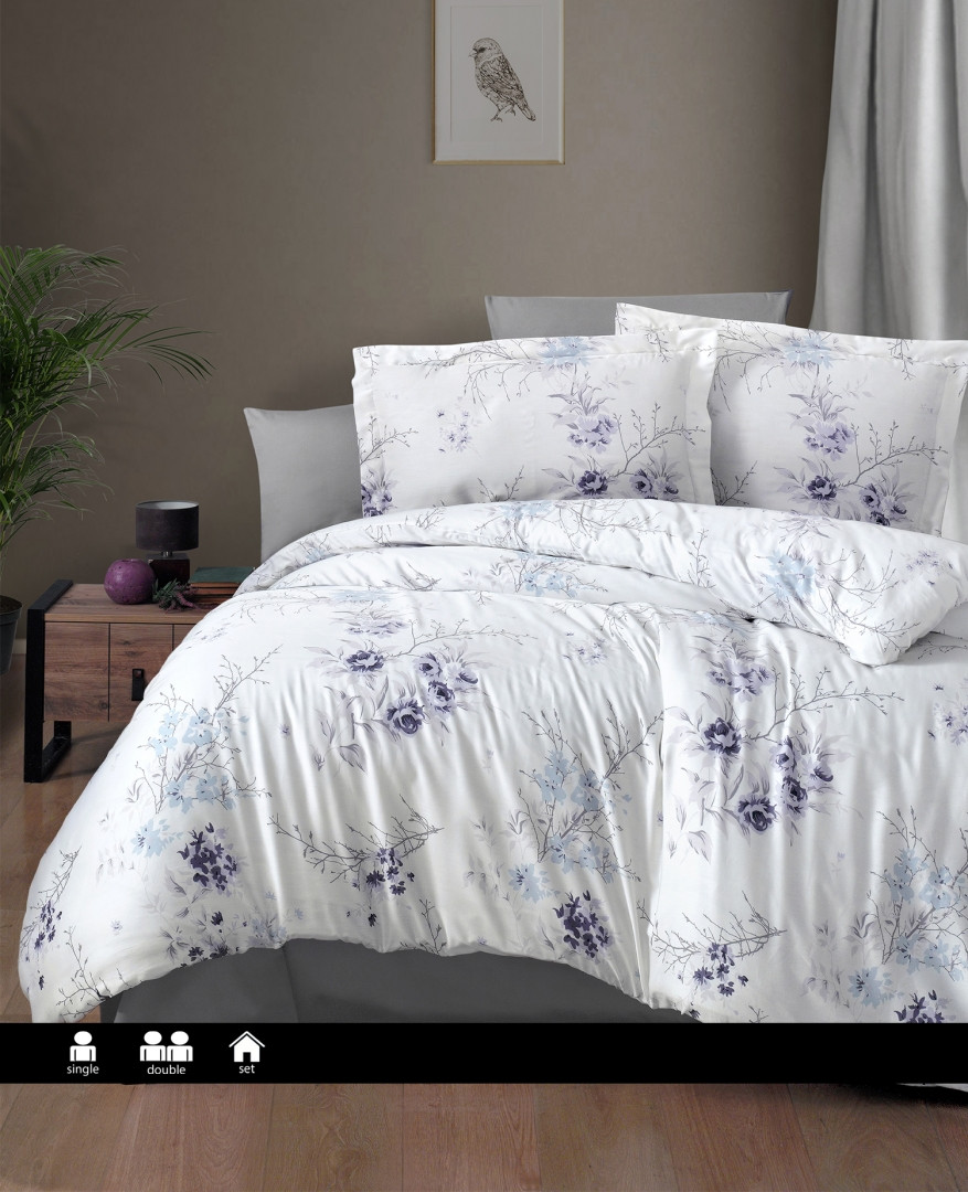 Постільна білизна сатин First Choice Cotton Satin Leena Lilac Туреччина двоспальна євро 200х220см