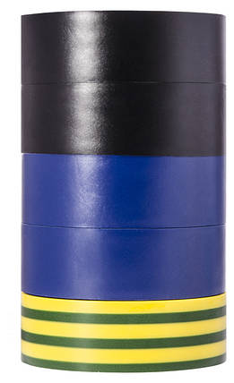 Ізоляційна стрічка АСКО-УКРЕМ ПВХ 0,13мм*19мм/10м (4 шт: 2 чорні, 2 сині, 1 ж/з) для електроізоляції, фото 2