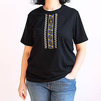 Женская черная футболка вышивка Тризуб короткий рукав