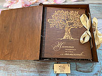 Дерев'яний фотоальбом "Моменти життя" 25 аркушів 31*24 см з калькою Тикове дерево, фото 5