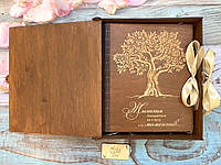 Деревянный фотоальбом "Моменты жизни» 25 листов 31*24 см с калькой Тиковое дерево