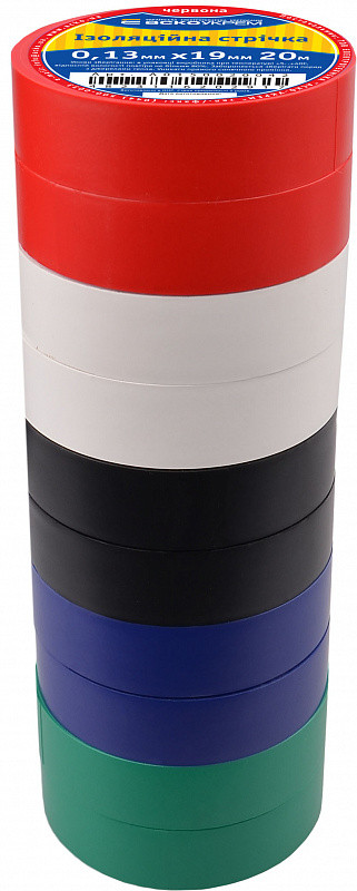 Ізолента ПВХ АСКО-УКРЕМ 0,13мм*19мм, 20м, набір 10 кольорів для електроізоляції