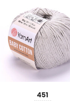 Нитки пряжа для вязания хлопок/акрил BABY COTTON YarnArt Беби коттон ЯрнАрт № 451 - светлый серый