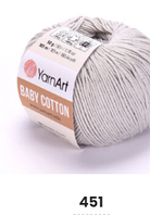 Нитки пряжа для в'язання бавовна / акрил BABY COTTON YarnArt Бебі котон ЯрнАрт № 451 - світлий сірий