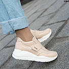 Жіночі шкіряні кросівки на липучці, колір пудра   37  р-р, фото 3