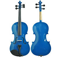 Скрипка деревянная в синем цвете со смычком и футляром