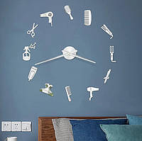 60-130 см, 3D Настенные часы с отдельными цифрами в салон красоты, часы для парикмахерской Sty Серебро