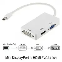 Переходник Voltronic mini DisplayPort (тато) - HDMI/VGA/DVI (мама) White