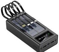Сонячний Повербанк 20000 зі швидким заряджанням і кабелями для заряджання ґаджетів роз'єми Type-C і Micro USB