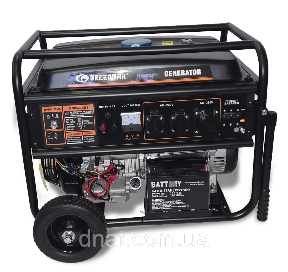 Бензиновий генератор GREENMAX MB6500EB3 5,0/5,5 кВт 220В/380В