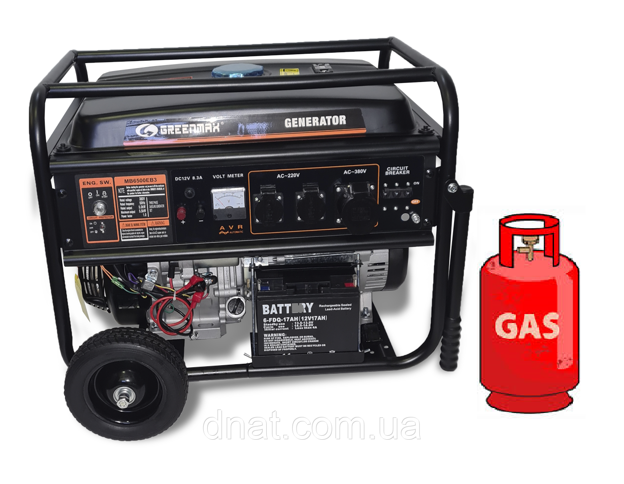 Генератор Газ/бензин GREENMAX MB6500EB3 5,0/5,5 кВт 220В/380В