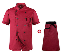 Комплект кухаря (китель+фартух) бордовий, фото 2