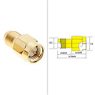 Перехідник антенний SMA Male (тато) на RP-SMA Female (мама), адаптер для подовжувача антени роутера, модему, фото 3