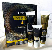 Подарунковий набір Арганова олія (Крем для обличчя + Крем для рук і нігтів + Еліксир для контуру очей) Revuele