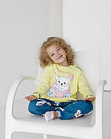 Детская пижама на девочку Интерлок - мишка в облаках family look мама/дочка 3-4, желтый