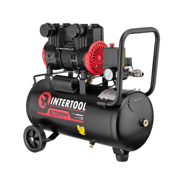 Компресор INTERTOOL PT-0029, 24 л, 1.1 кВт, 220 В, 8атм, 200 л/хв, 2800 об/хв, безолив, безоливний, 2 циліндри, фото 1