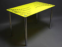 Стол обеденный Цветочная волна ножки металл столешница стекло покраска желтая 910х610 *Эко мм (БЦ-Стол ТМ)