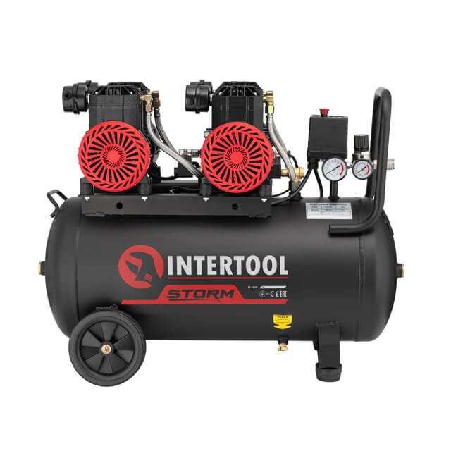 Компресор INTERTOOL PT-0030, 50 л, 2x1.1 кВт, 220 В, 8атм, 400 л/хв, 2800 об./хв, безоливний, 4 циліндри, фото 1