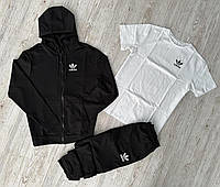 Спортивный костюм Adidas черный с белым мужской на змейке ,Весенний костюм Адидас 3в1 Кофта + Штаны + Фу trek