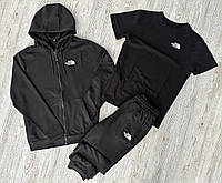 Спортивный костюм The North Face черный мужской на змейке , Весенний костюм TNF 3в1 Кофта + Штаны + Футб trek