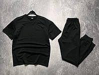 Чоловічий літній комплект чорний штани + футболка оверсайз, Стильний спортивний костюм чорний футболка та штани