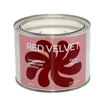 Ароматична свічка Red Velvet (Роза, сандалове дерево), 500 мл