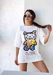 Жіноча трикотажна футболка оверсайз з яскравим принтом Sch1154