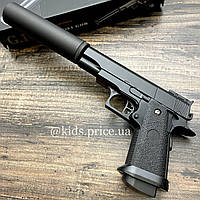 Детский металлический пистолет с глушителем на пульках Colt 1911 PD / Кольт
