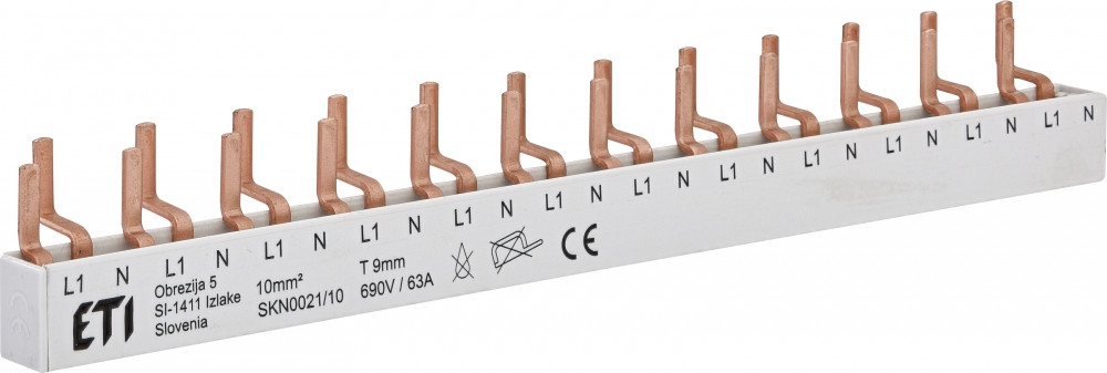 Шина живлення ETI IZ-SKN0021/10, 10мм2, 1P+N, 0.22м, для автоматів, 12 модулів