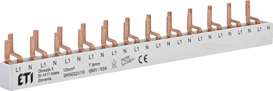 Шина живлення ETI IZ-SKN0021/10, 10мм2, 1P+N, 0.22м, для автоматів, 12 модулів, фото 1
