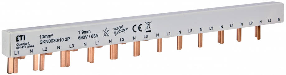 Шина живлення ETI IZ-SKN0030/10 (10мм2, 3P+N, 0.22м) для електричного щита, фото 1