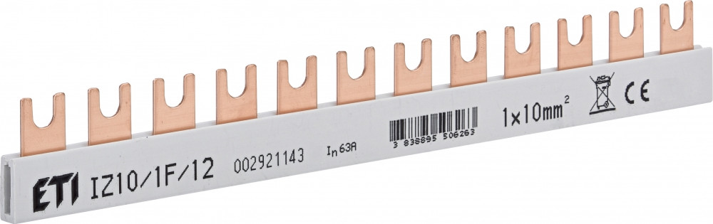 Шина живлення ETI IZ 10/1F/12, 10мм², 1 фаза, довжина 210мм, 63A, ізольована