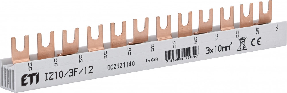 Шина живлення ETI IZ 10/3F/12, 3P, 63A, 500V AC, довжина 210мм, 10мм²