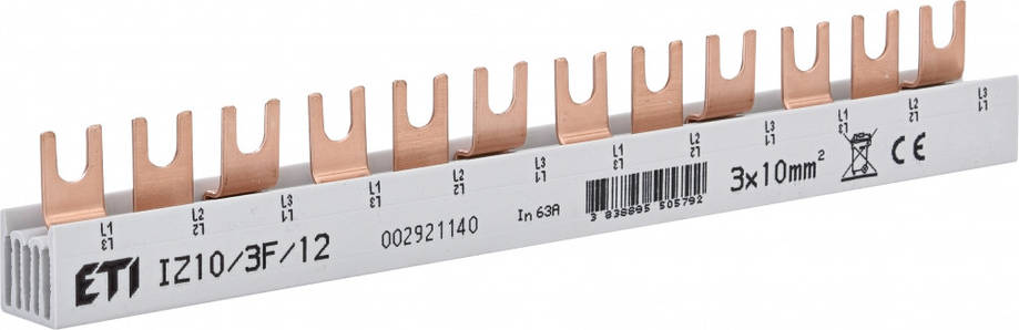 Шина живлення ETI IZ 10/3F/12, 3P, 63A, 500V AC, довжина 210мм, 10мм², фото 1