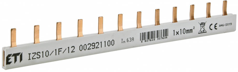 Шина живлення ETI IZS 10/1F/12, 10мм², 1P, 0.21м для електрощита, 12 модулів, фото 1