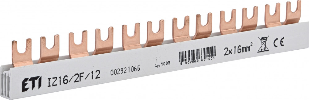 Шина живлення IZ 16/2F/12, 16mm², 2P, 210mm, ETI - Нульова шина з вилкою, 100A