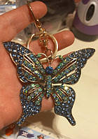 Величезний брелок на ключі або сумку метал великий метелик у каменях каміння сині та блакитні