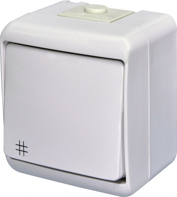 Вимикач ETI VHE-6 1-клавішний перехресний білий, IP54, пиловлагозахищений