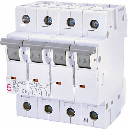 Автоматичний вимикач ETI ETIMAT 6A, 3 полюси+N, тип C, 6kA, IP20, фото 1
