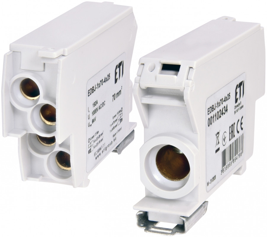 Розподільчий блок ETI EDBJ-1x70-4x25, 192А, 1000В AC, сірий, 5 клем.