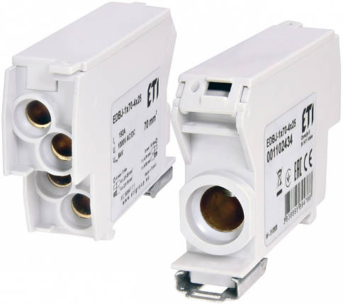 Розподільчий блок ETI EDBJ-1x70-4x25, 192А, 1000В AC, сірий, 5 клем., фото 1