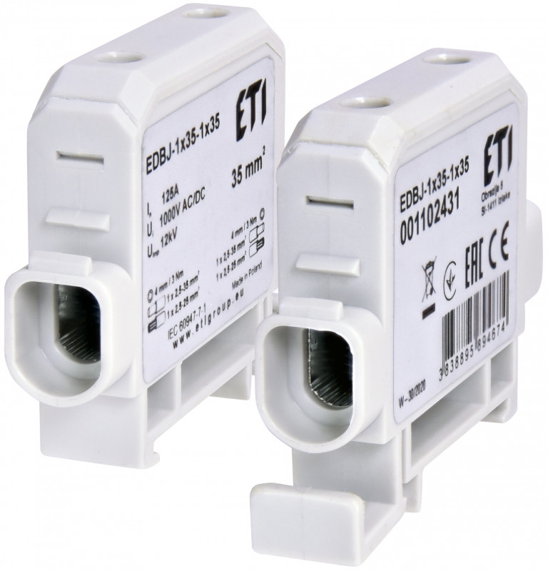 Вводна силова клема ETI EDBJ-1x35-1x35, 125А, сірий, для підключення кабелів до 35 мм²