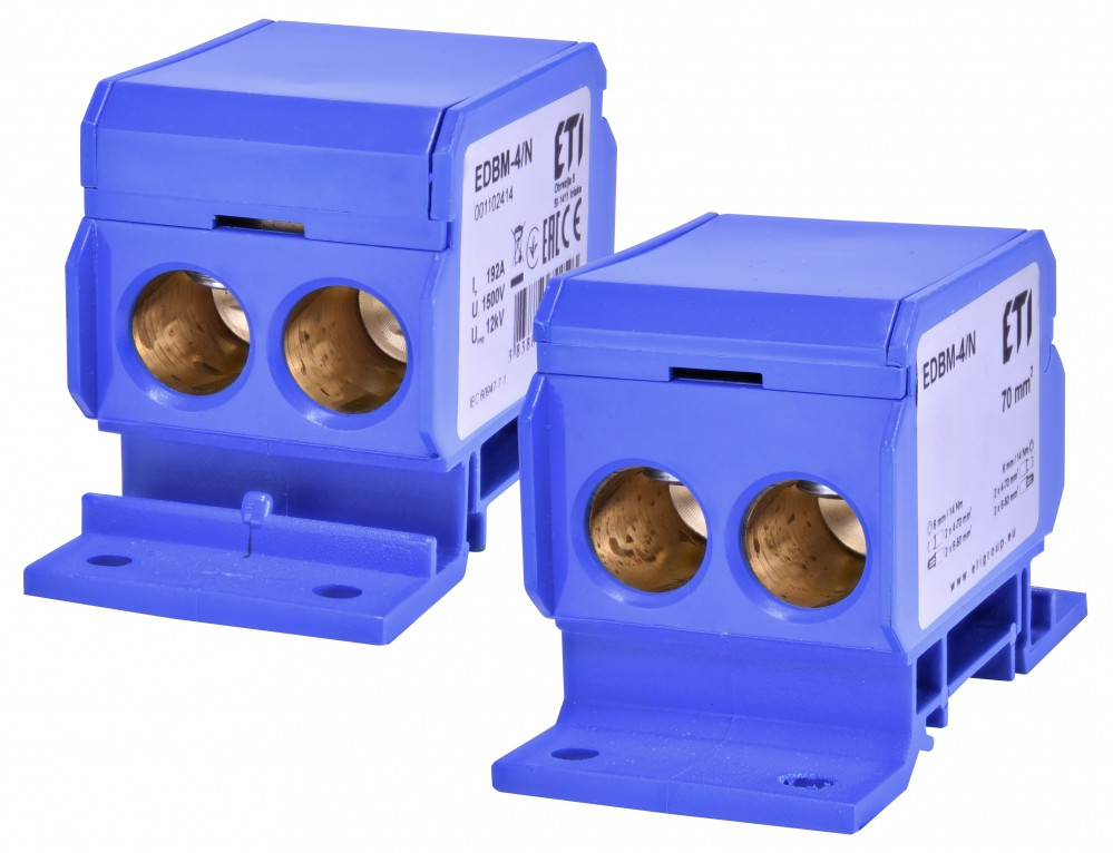 Розподільчий блок EDBM-4/N ETI, 192A, 1500V, 3x4-70мм², синій