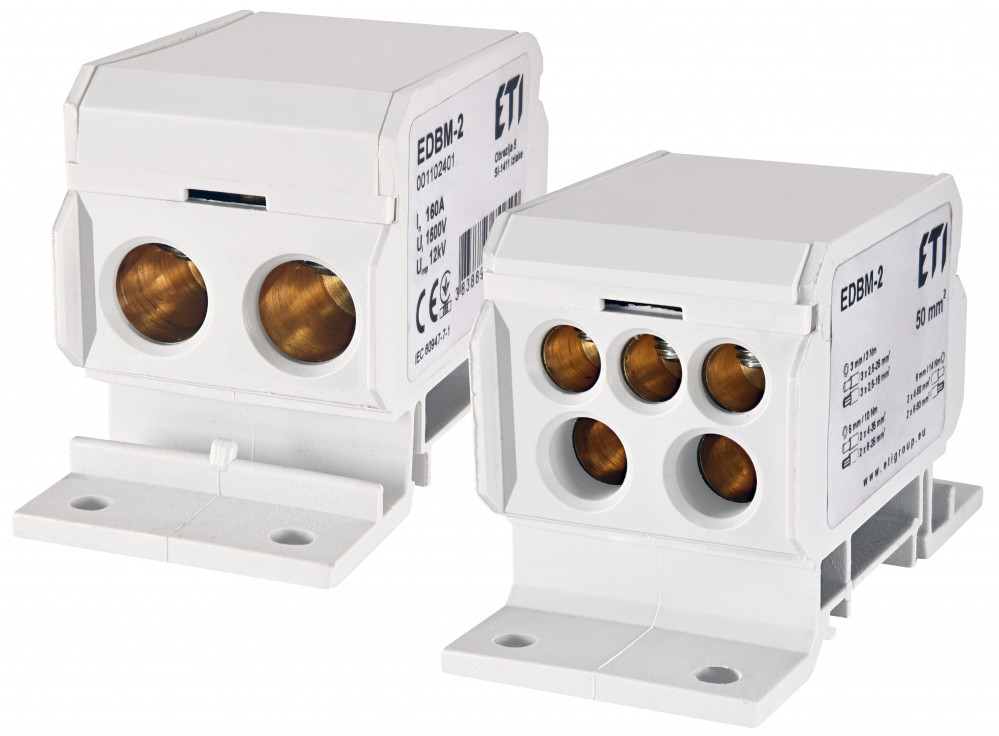 Розподільний блок EDBM-2 ETI 160А, 1500В, 1 полюс, 7 клем, сірий