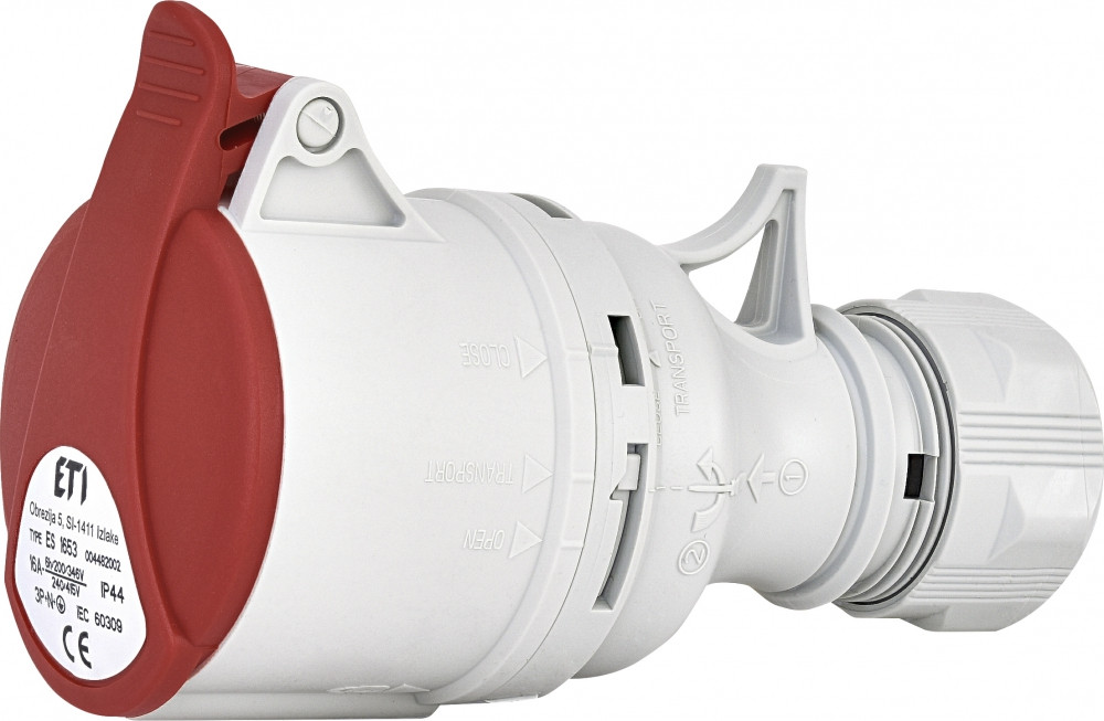 Кабельна розетка ETI ES-1653 IP44 (16А, 400V, 3P+N+PE), червона для силових підключень