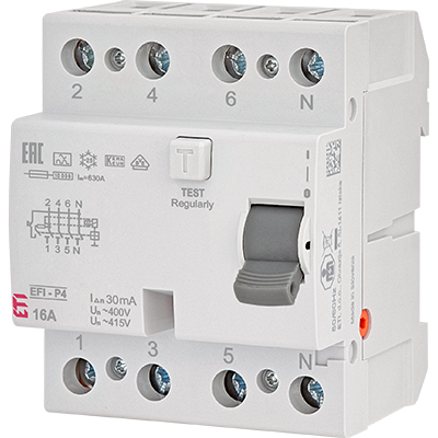 Реле диференціальне УЗО 4p EFI6-P4 25А 30мА тип A на DIN-рейку